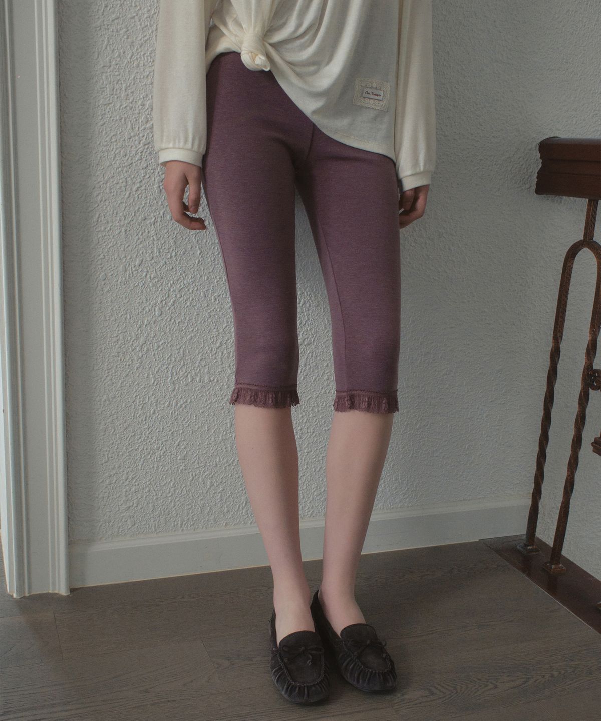 아우어노스텔지아(OURNOSTALGIA) Dew Lace Capri Pants_Vintage Pink(OB6PT08)