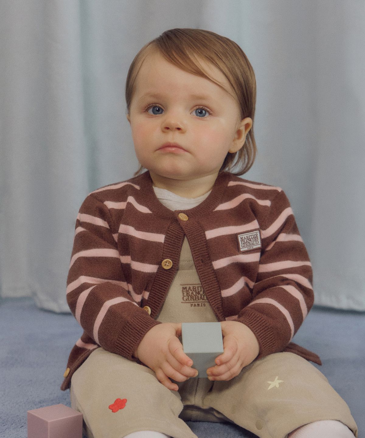 마리떼 키즈(MARITHÉ KIDS) BABY CLASSIC LOGO STRIPE KNIT CARDIGAN brown