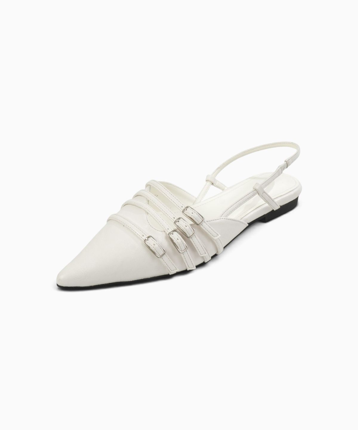 시너진(SYNERJYN) UNBALANCED BUCKLE SLINGBACK WHITE