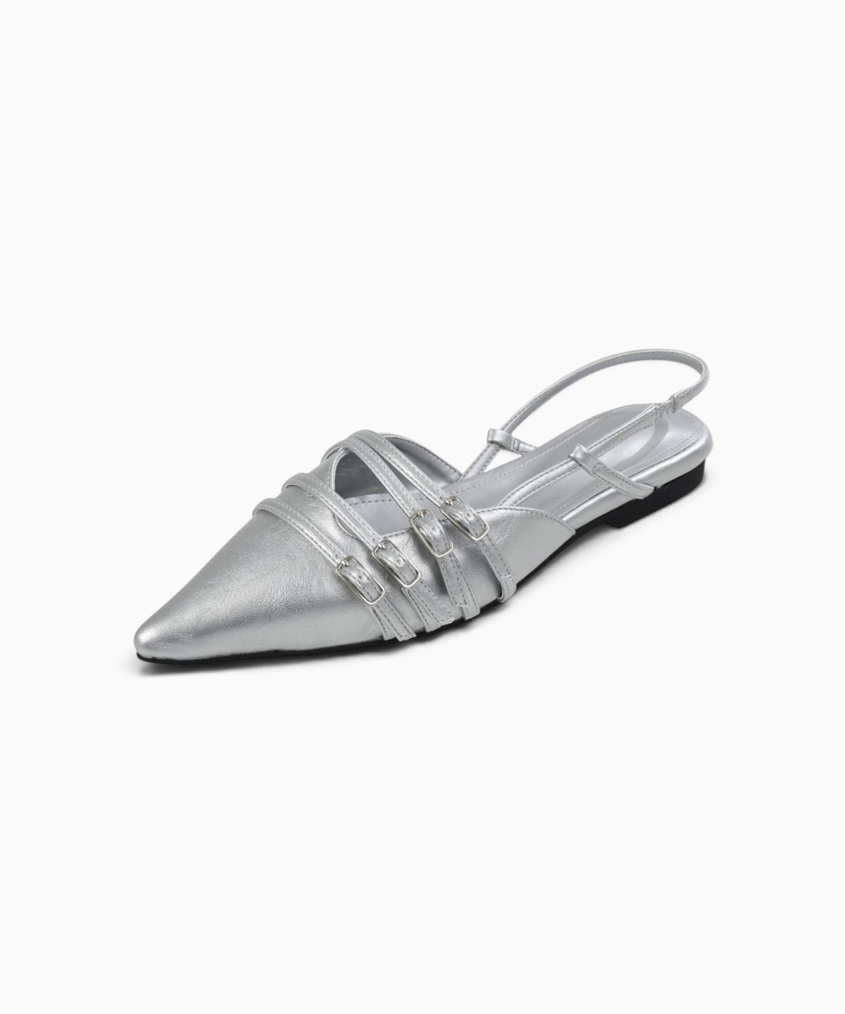 시너진(SYNERJYN) UNBALANCED BUCKLE SLINGBACK SILVER