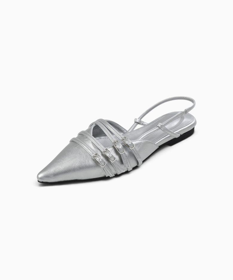 UNBALANCED BUCKLE SLINGBACK SILVER