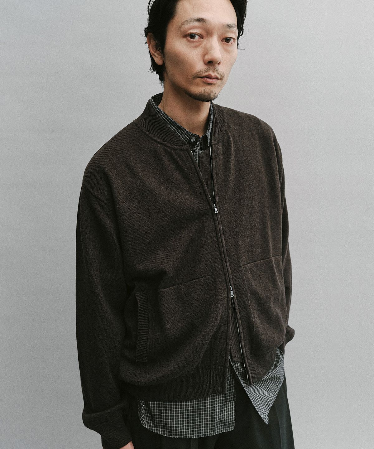 어나더 오피스(ANOTHER OFFICE) Aviator Knit Blouson (Dark Brown)