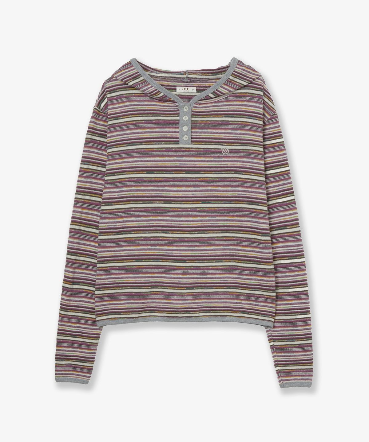 에이이에이이(AEAE) STRIPE KNIT HOODIE [PURPLE]