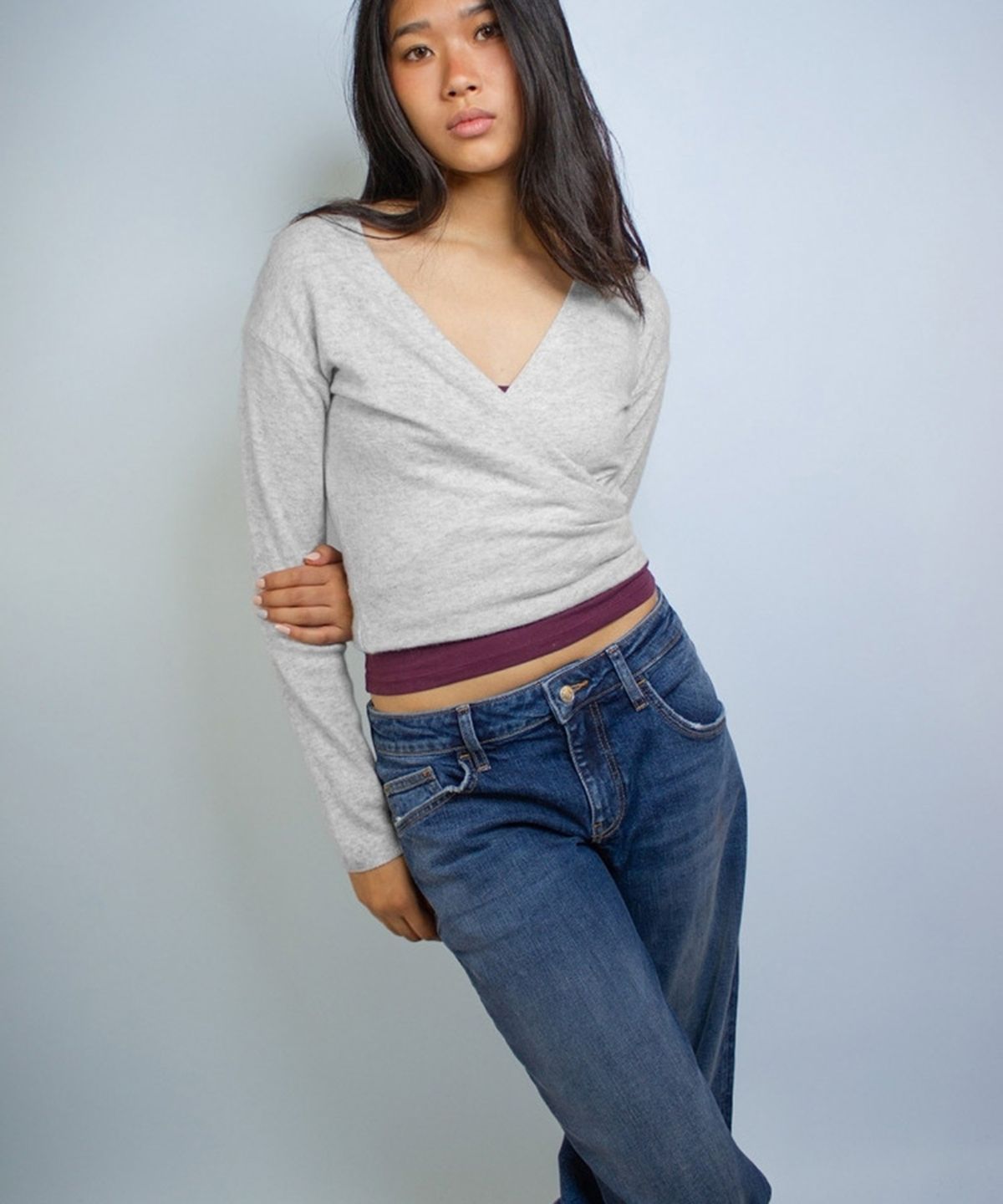 섭듀드(SUBDUED) Shrug Cardigan, V-neck (PEARL GREY MELANGE)