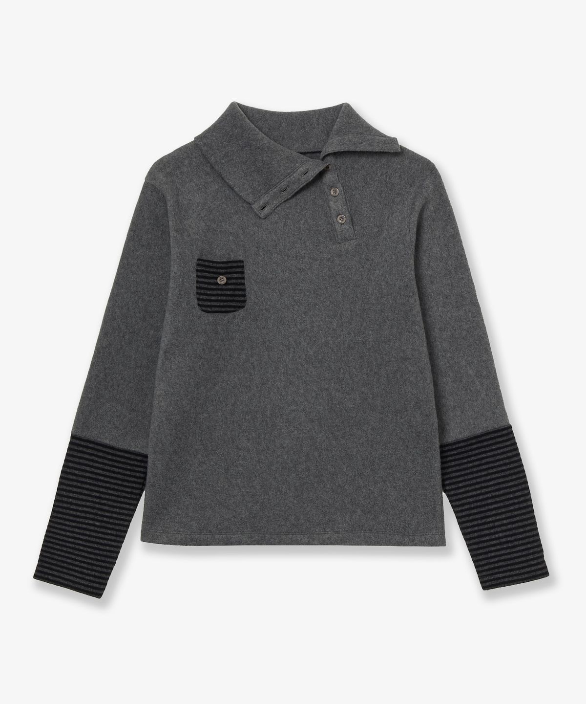 에이이에이이(AEAE) SLEEVE BLOCK HIGH NECK TEE [CHARCOAL]