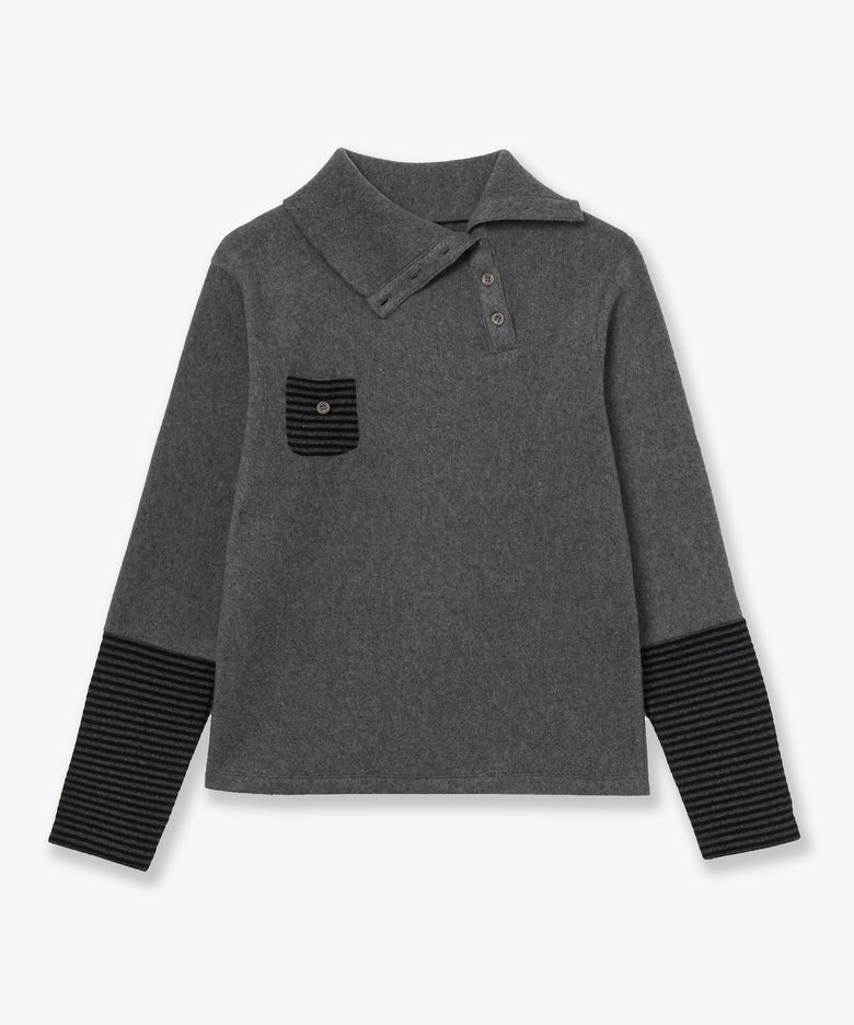 SLEEVE BLOCK HIGH NECK TEE [CHARCOAL]