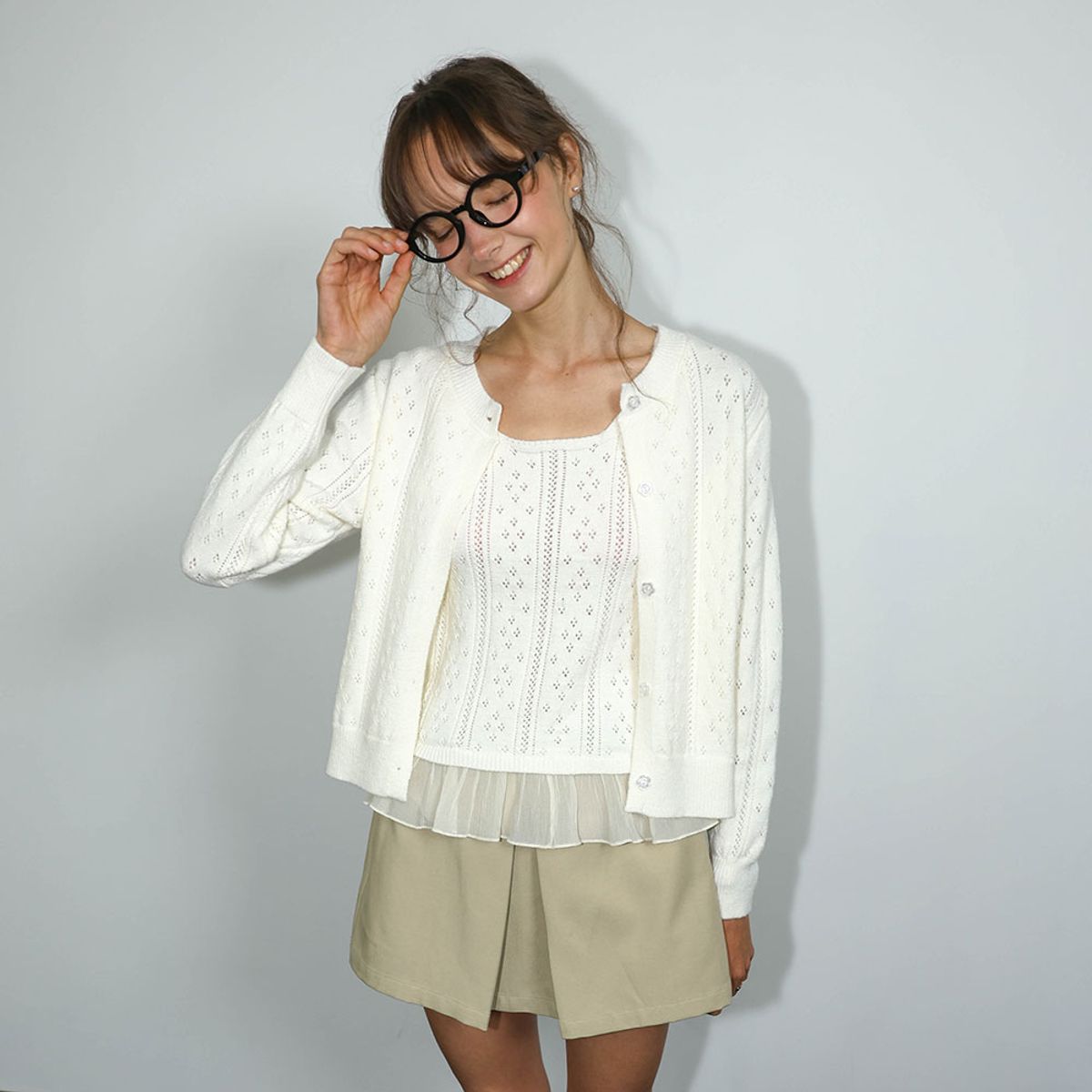 던드롭(DUNDROP) DD_Layered knit cardigan set_2color