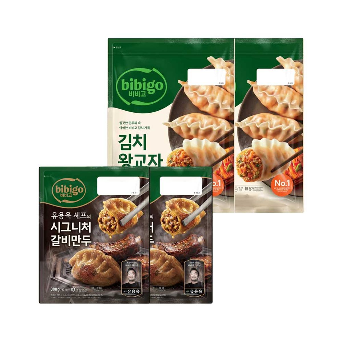 CJ제일제당(CJCHEILJEDANG) 비비고 김치 왕교자 1.05kg x2개+유용욱 시그니처 갈비만두 300g x2개