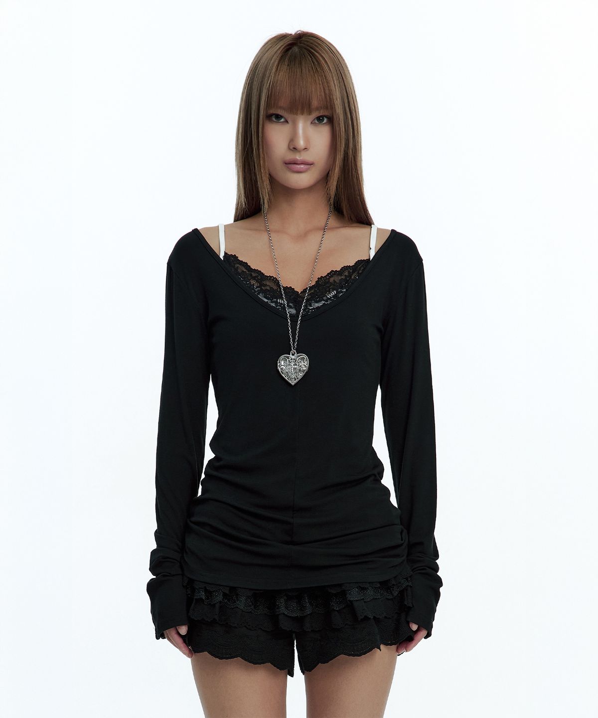 러프넥(ROUGHNECK) Deep U-neck Long Sleeve Black