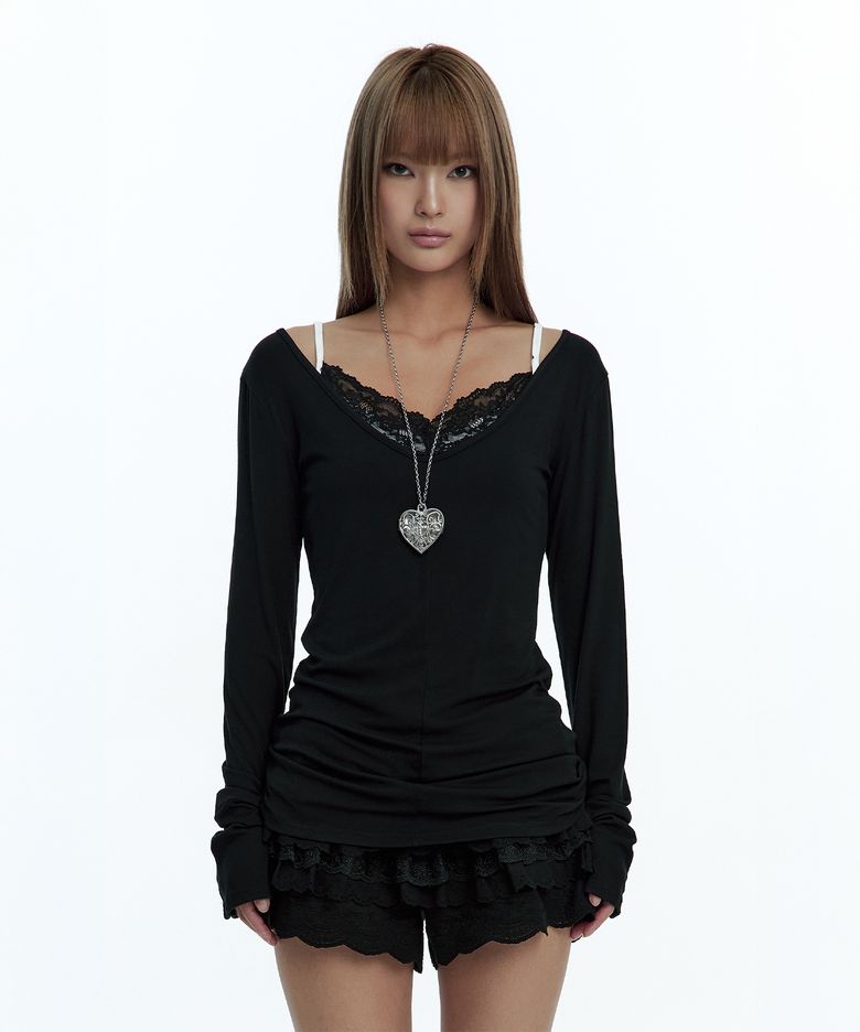 Deep U-neck Long Sleeve Black