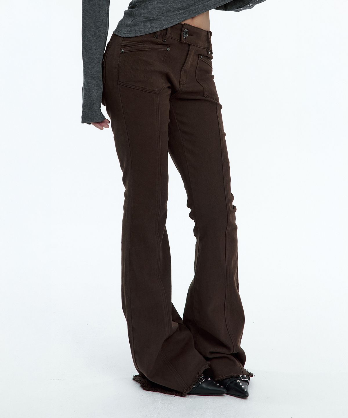 러프넥(ROUGHNECK) Western Studed BootCut Pants Brown