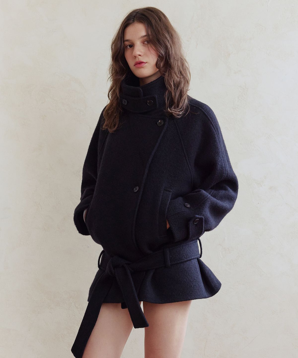 애프터아워즈(AFTERHOURS) WOOL BELTED HALF COAT (BLACK)