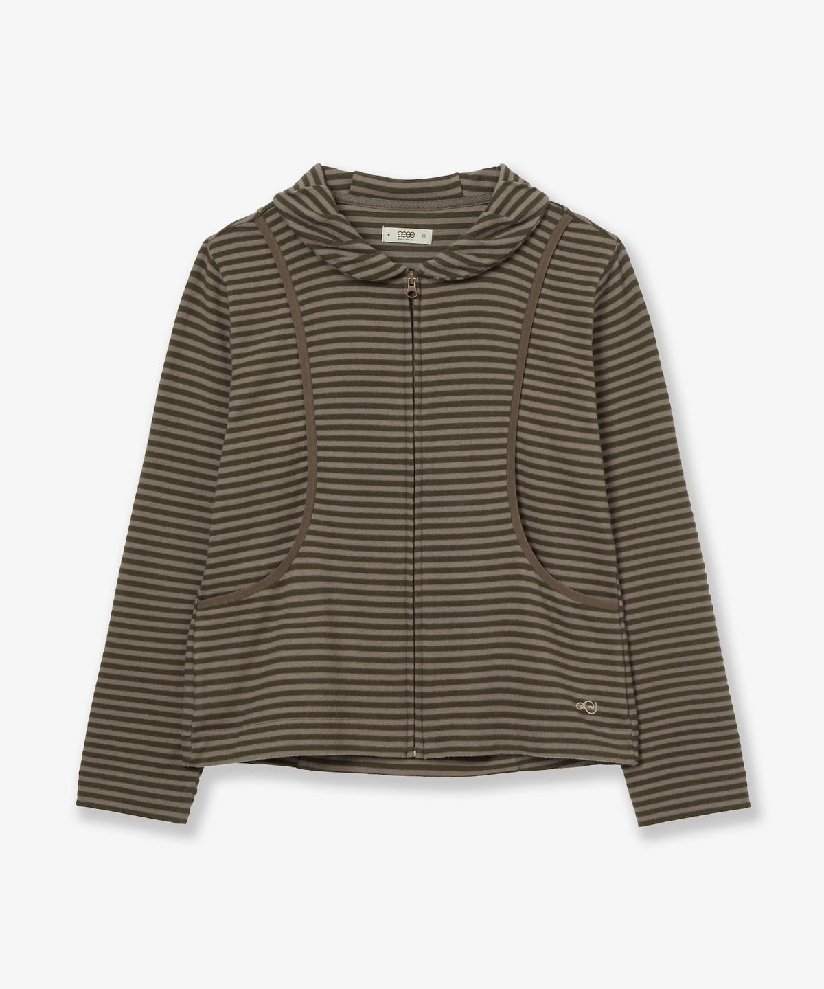 에이이에이이(AEAE) SHAWL COLLAR STRIPE ZIP UP [KHAKI]