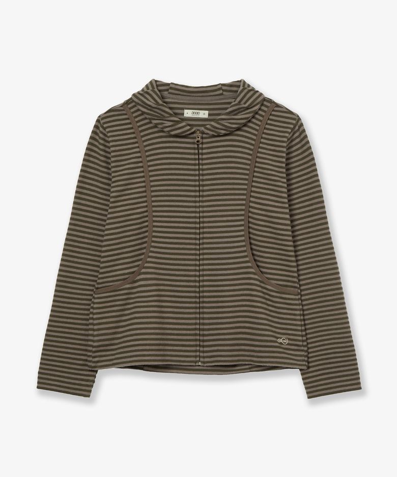 SHAWL COLLAR STRIPE ZIP UP [KHAKI]