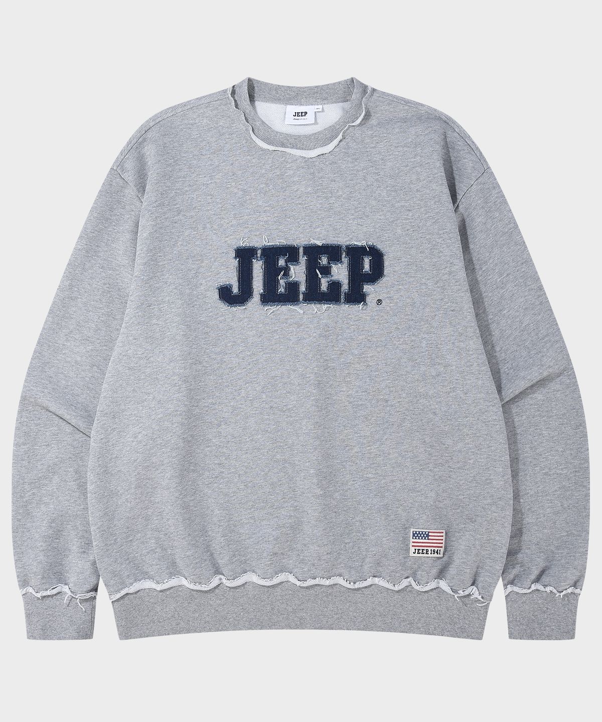 지프(JEEP) 데미지 워싱 데님 빅로고 맨투맨 (JR5TSU829MG)