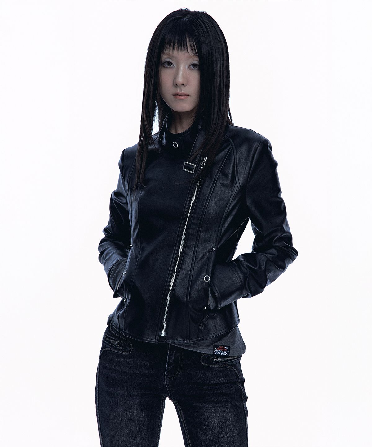 러프넥(ROUGHNECK) Slim Line Leather Jacket Black