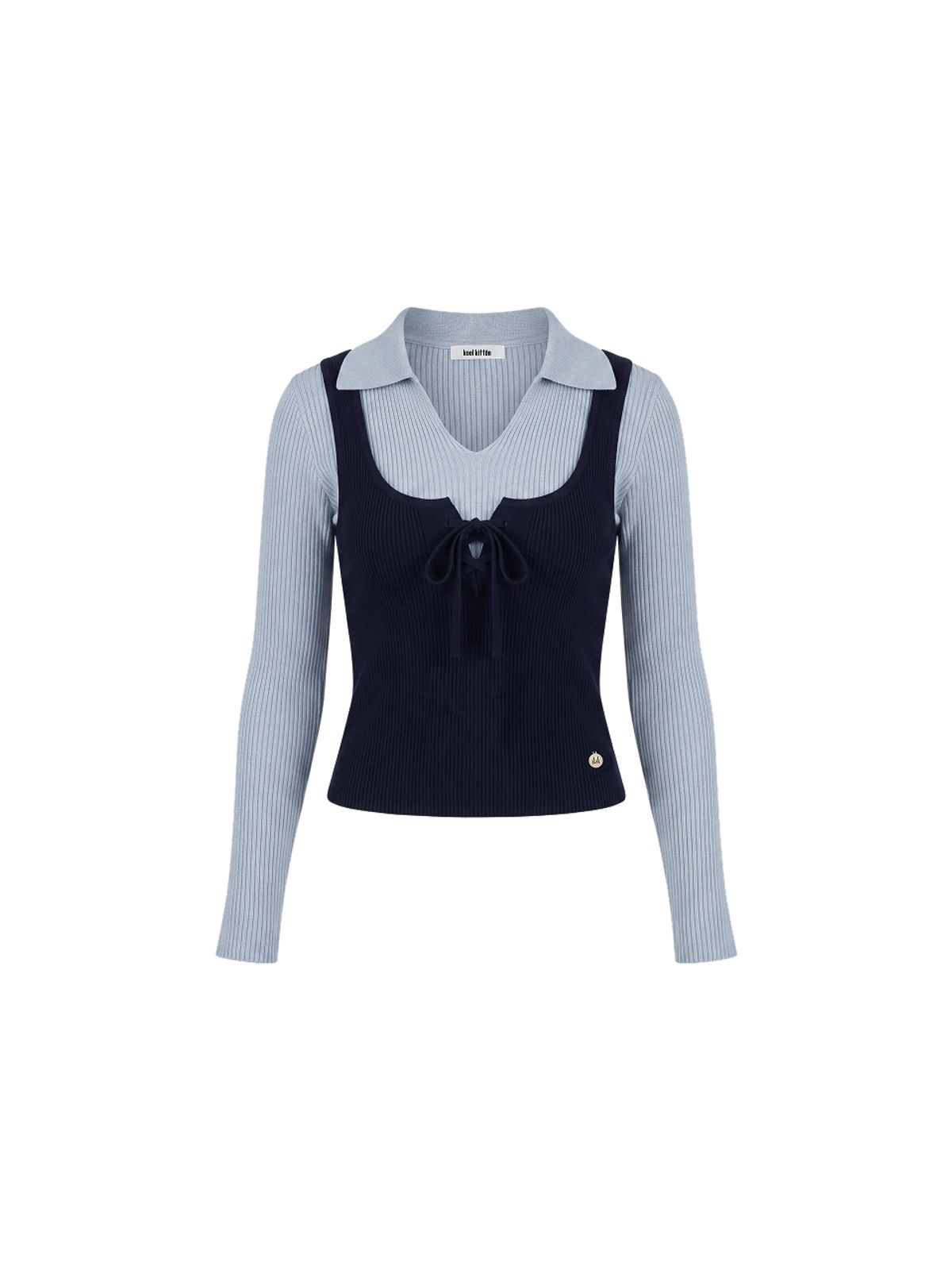 쿨키튼(KOOLKITTEN) Bustier Layered Knit Top (NAVY)