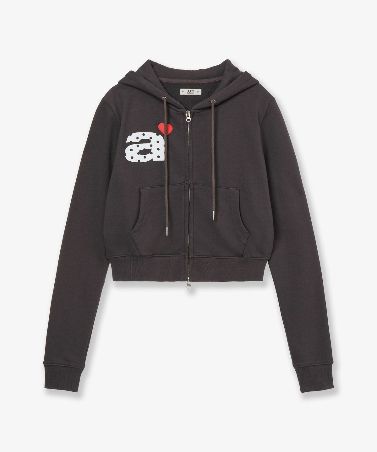 에이이에이이(AEAE) DOT SMALL LETTER CROP HOOD ZIP UP [CHARCOAL BROWN]