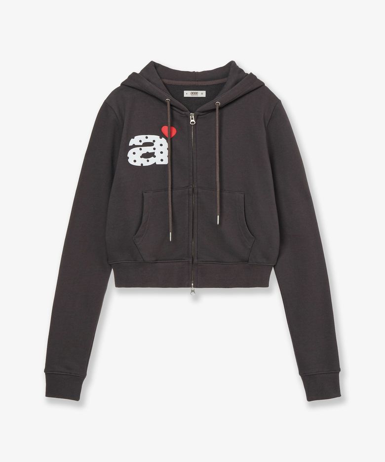 DOT SMALL LETTER CROP HOOD ZIP UP [CHARCOAL BROWN]