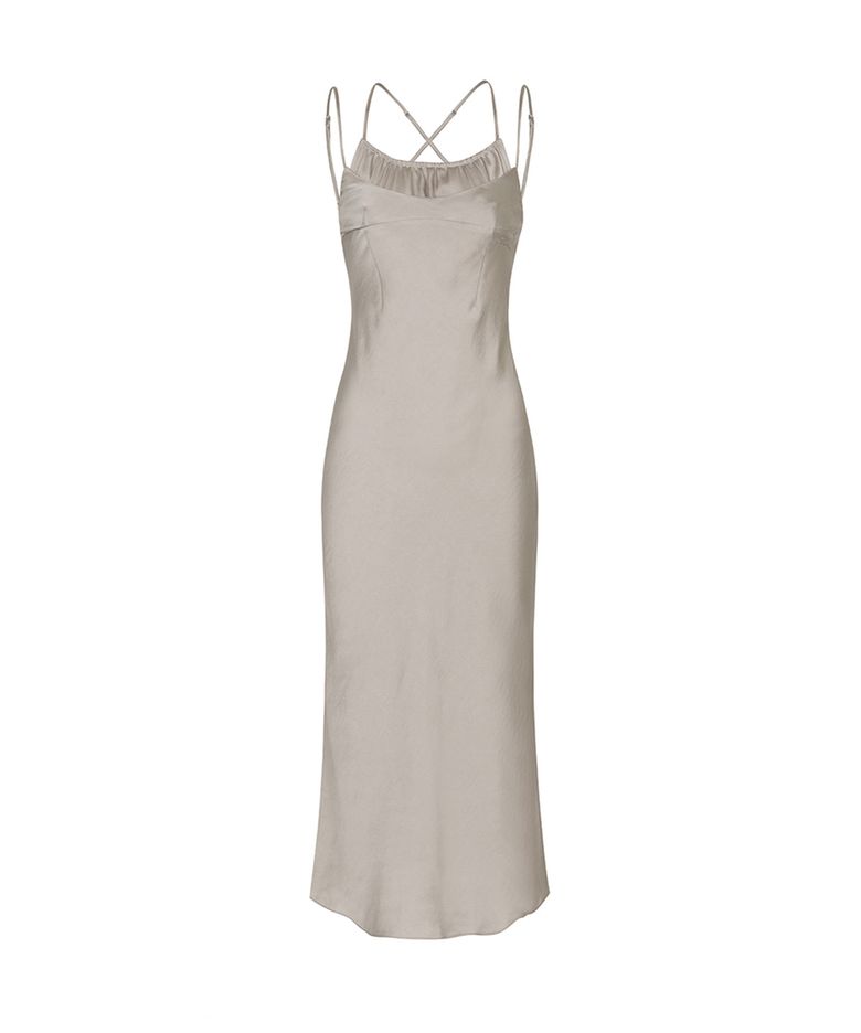 SWAN SATIN LONG DRESS beige