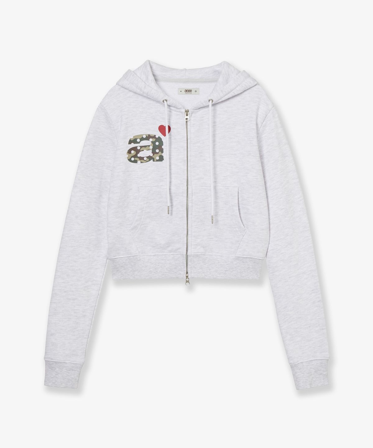 에이이에이이(AEAE) DOT SMALL LETTER CROP HOOD ZIP UP [LIGHT GREY/CAMO]