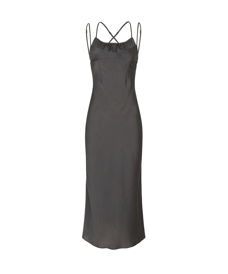 SWAN SATIN LONG DRESS charcoal