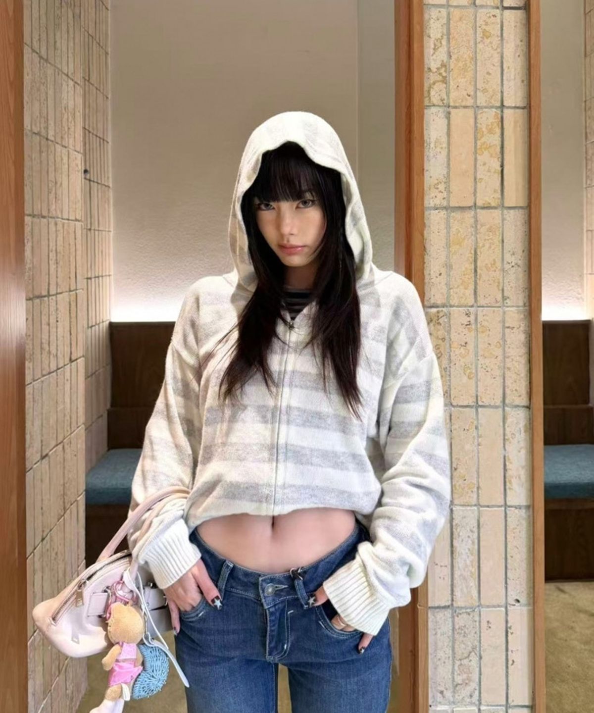 섭듀드(SUBDUED) Hooded Cardigan (GREY CREAM)