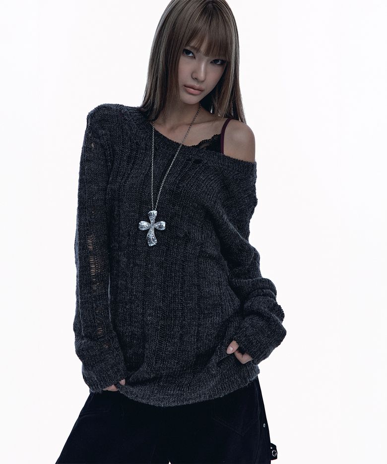 Damaged Graphic Knit Charcoal