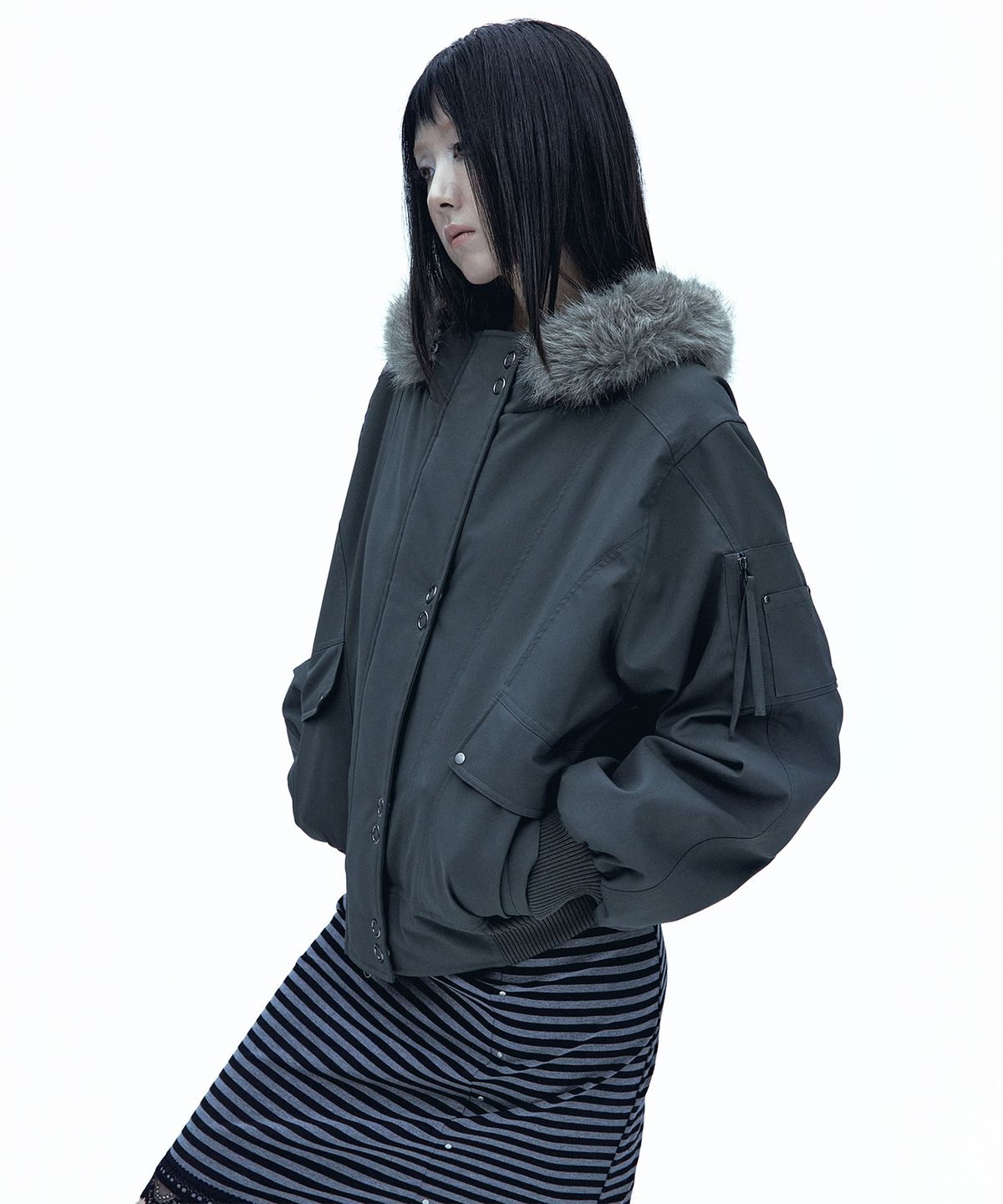 러프넥(ROUGHNECK) MA-1 Snap Jacket Khaki