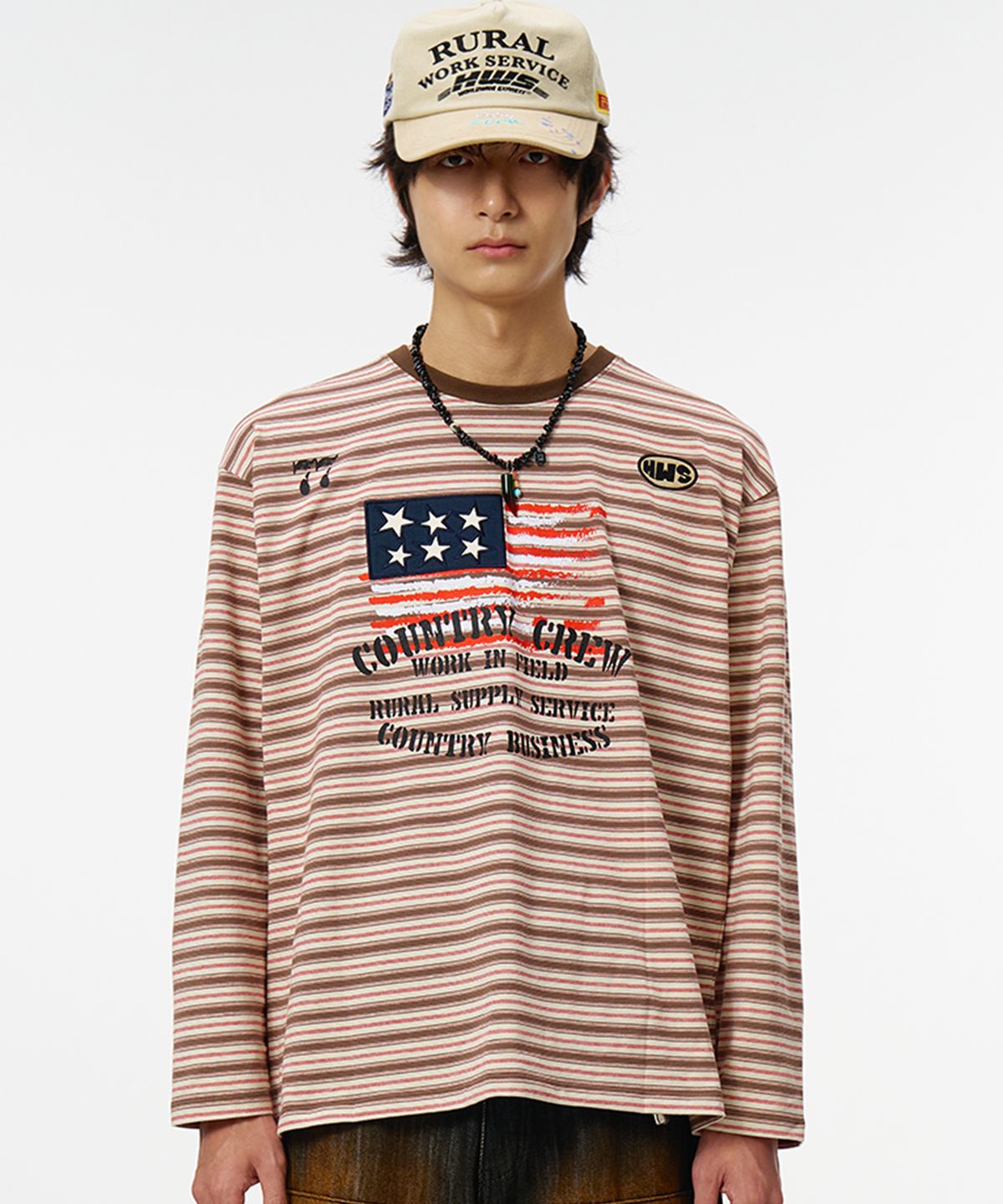 홍우성(HONGWOOSUNG) Work Stripe Long Sleeve_Red Brown
