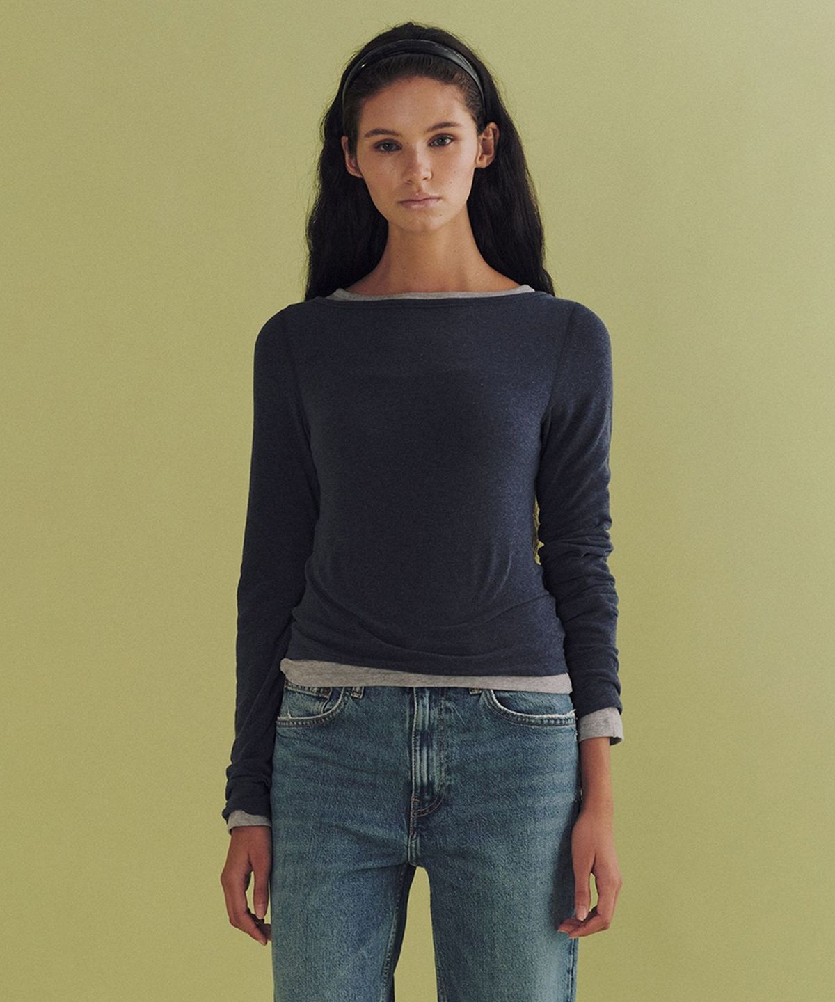 앤니즈(ANDNEEDS) Flat stitch tencel tee (navy)