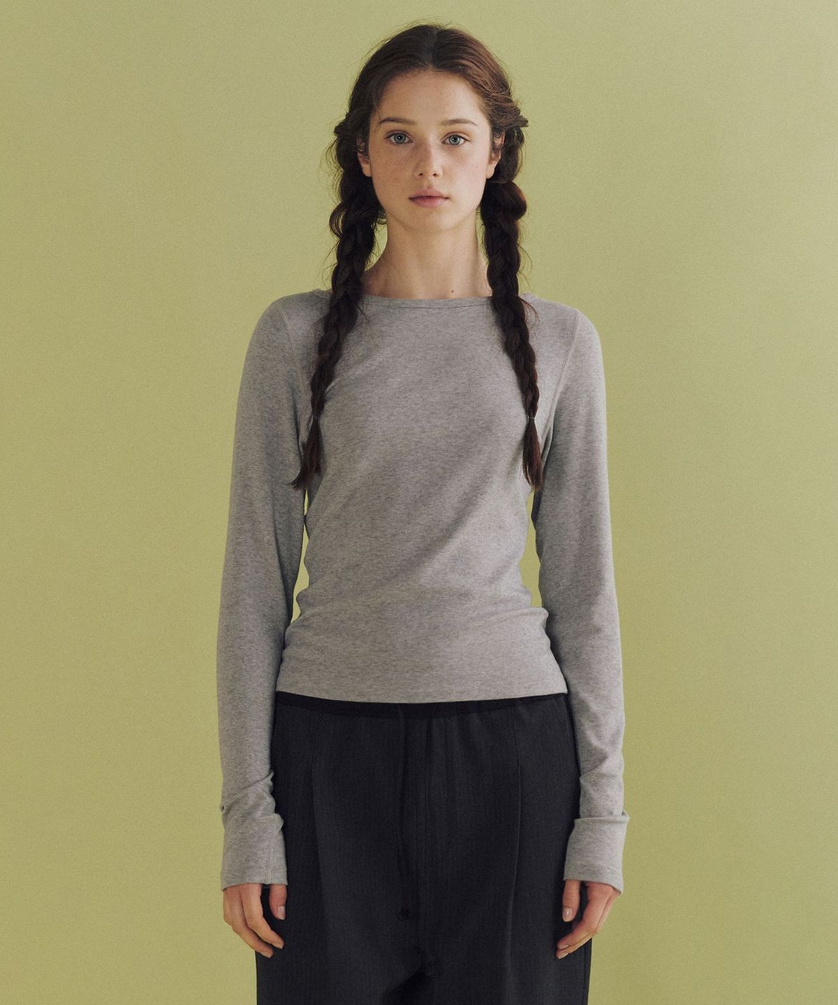 앤니즈(ANDNEEDS) Flat stitch tencel tee (melange gray)