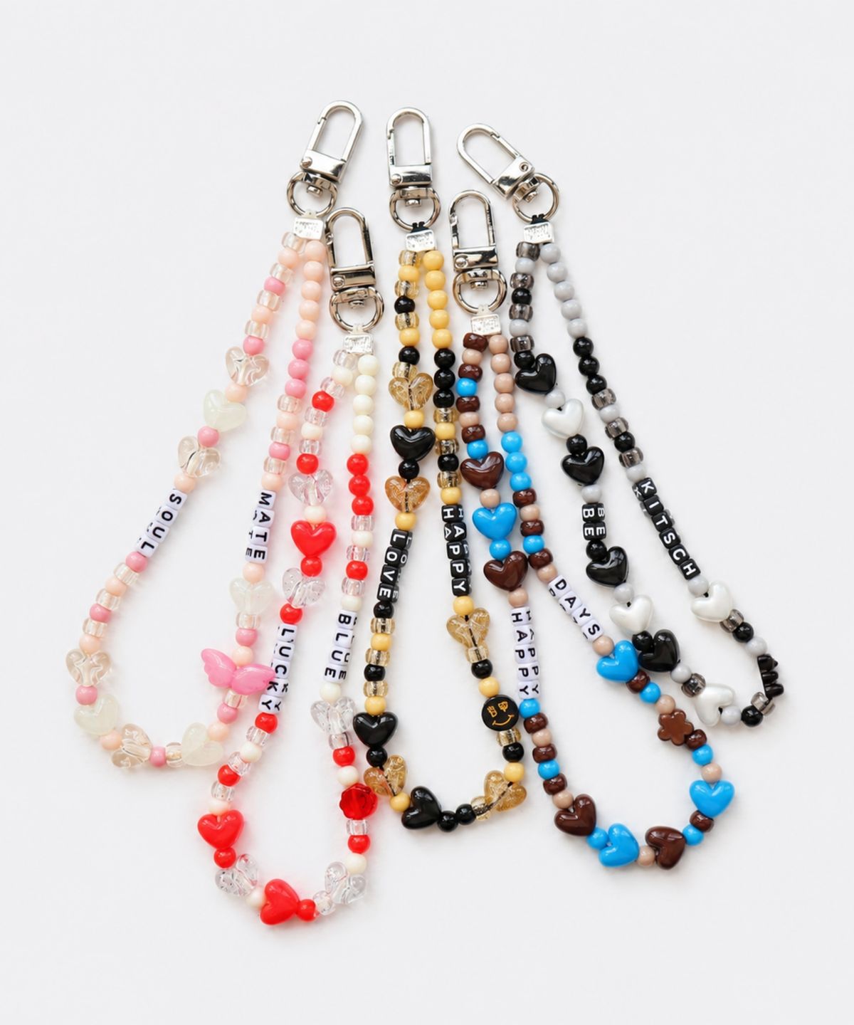봉보(BONBEAU) Mini initial heart beads key ring 아크릴 컬러 하트 비즈 스트랩 이니셜 키링
