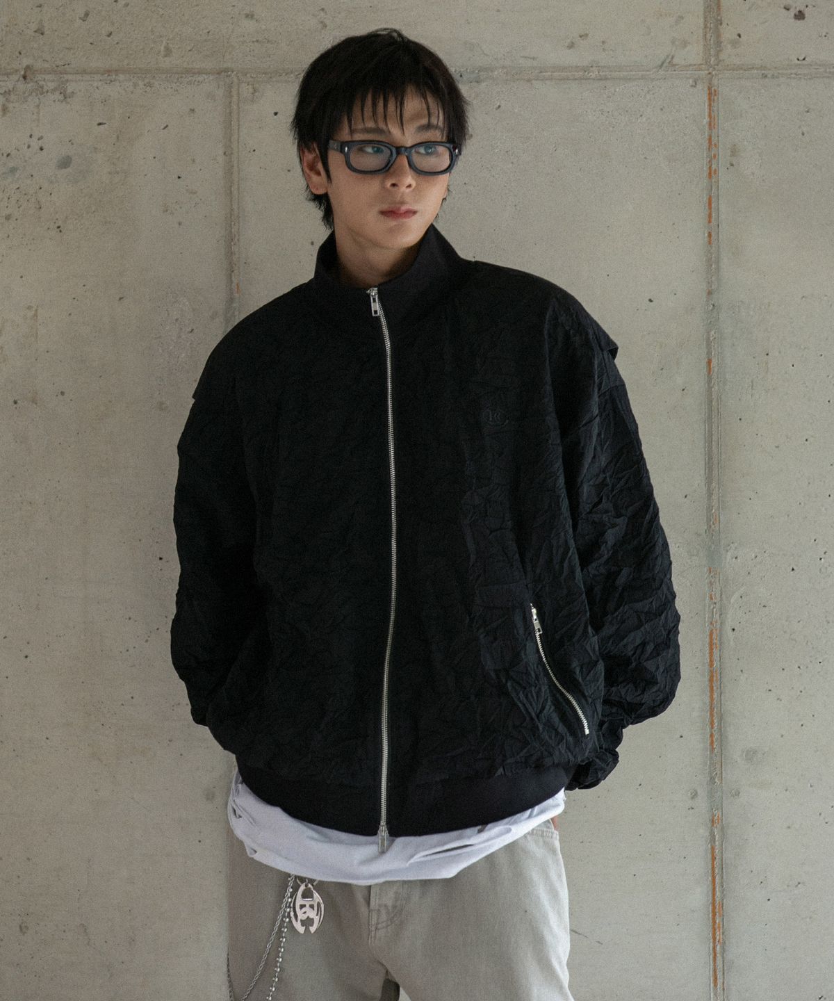 버닝카포네(BURNING CAPONE) BC 빈티지 크링클 블루종 자켓 (BLACK)
