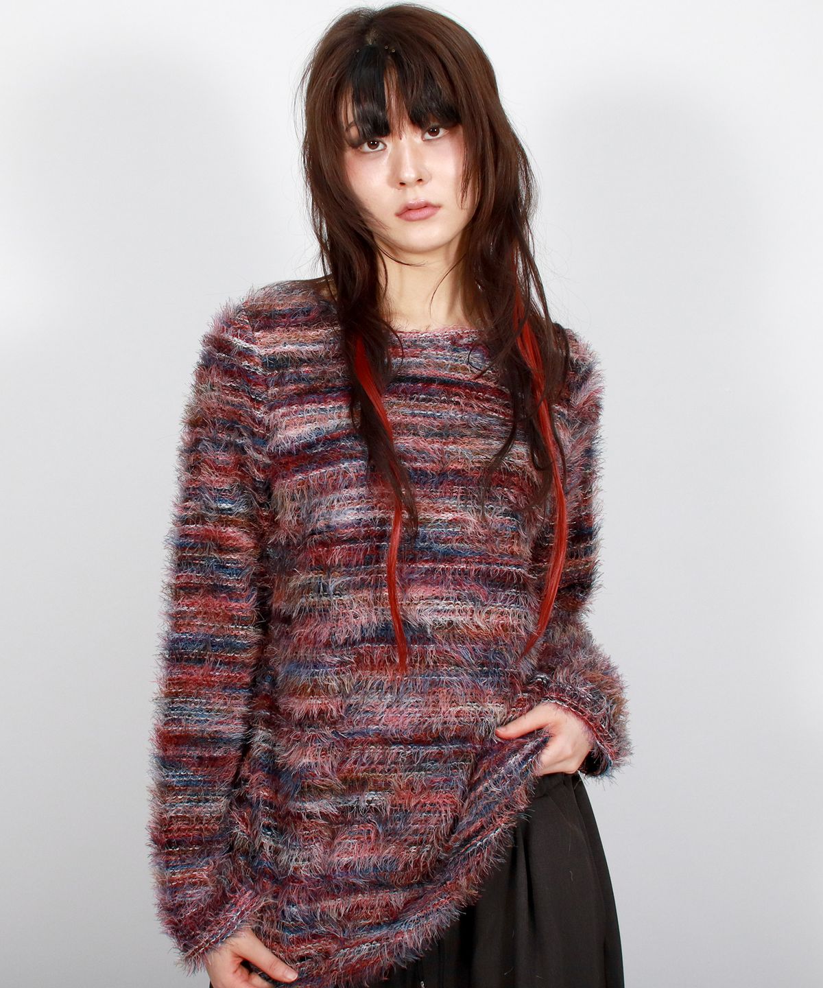 드마크(DEMARC) Rainbow stripe boxy long sleeve knit pullover -  Pink