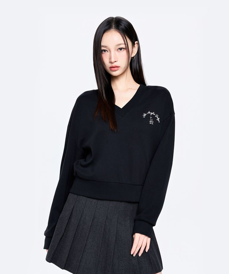 여성 베이직 브이넥 맨투맨 LA (Black)