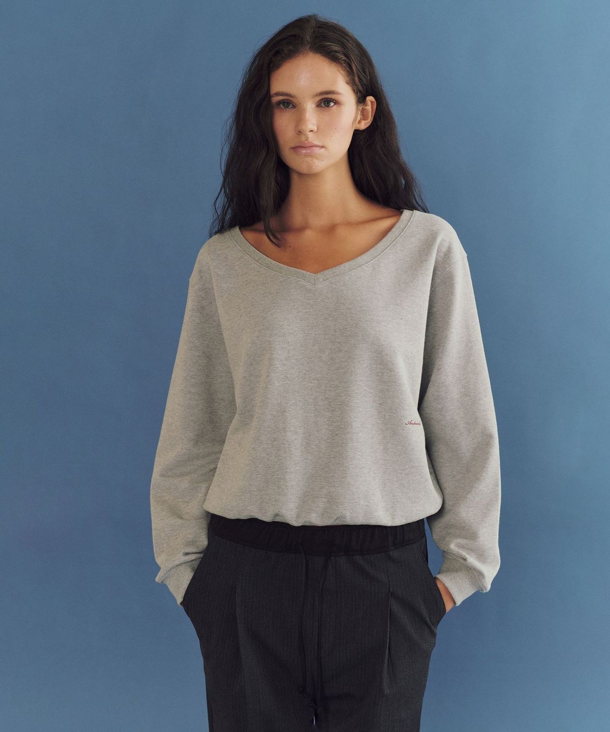 앤니즈(ANDNEEDS) Leon reversible v-neck sweatshirt (melange gray)