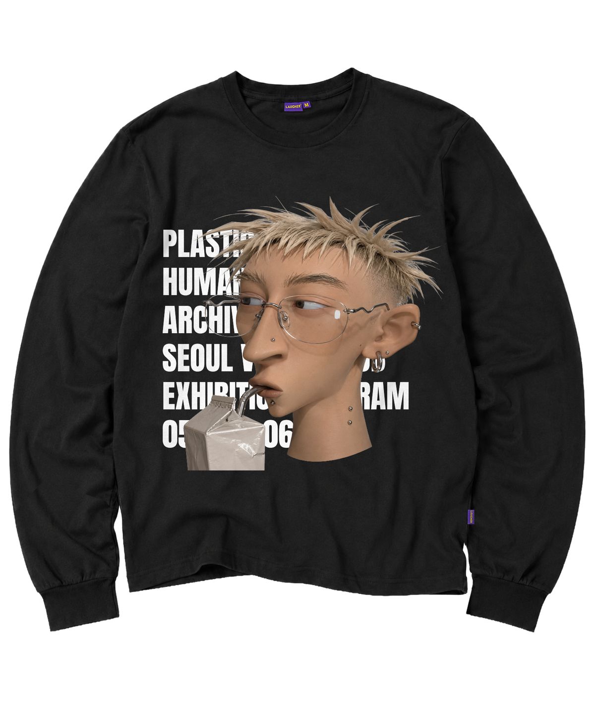 라퍼(LAUGHER) 플라스틱 휴먼 롱슬리브 티셔츠 - 블랙