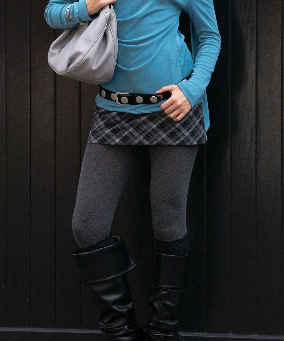디망쉬(dimanche) Check Mini Skirt (black/grey)