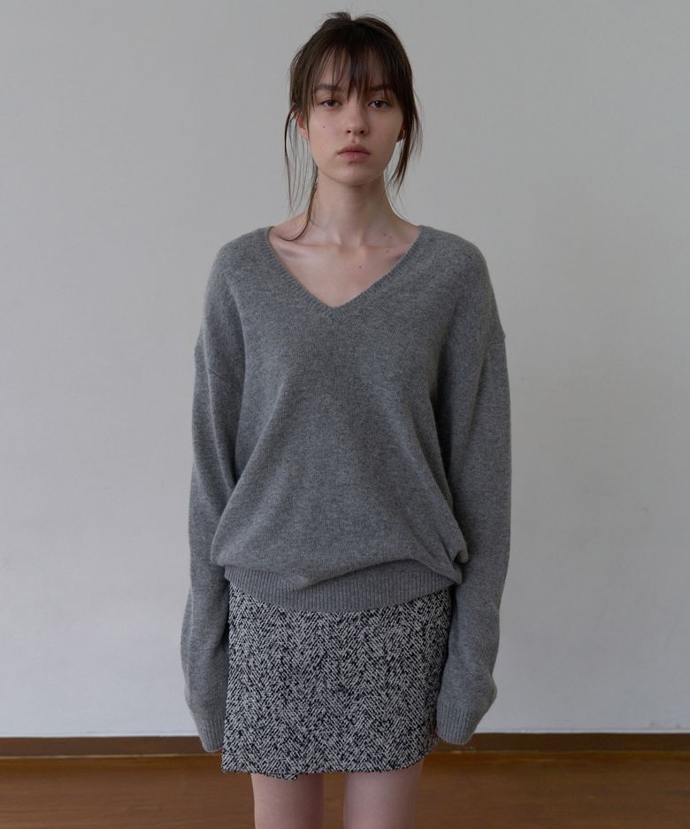 RELAXED FIT V-NECK KNIT_MELANGE GREY