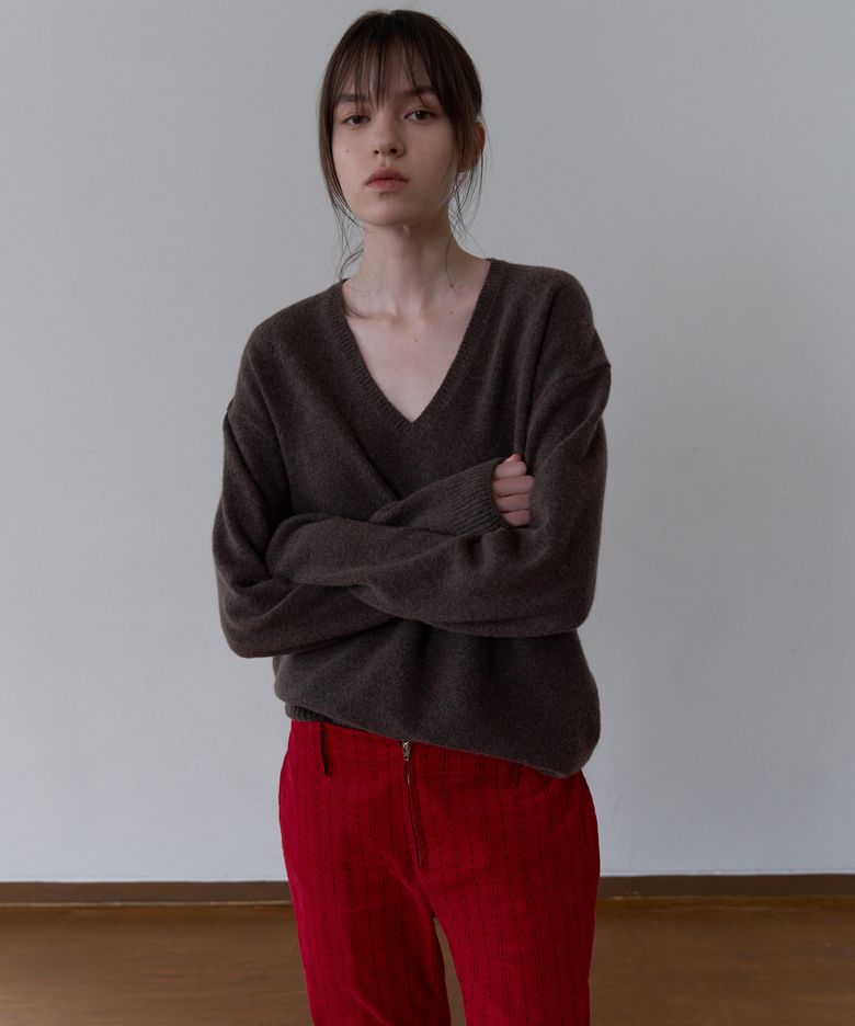 RELAXED FIT V-NECK KNIT_BROWN