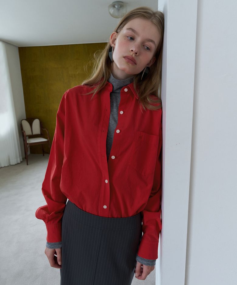 ESSENTIAL BIO-WASHED COTTON SHIRT_RED