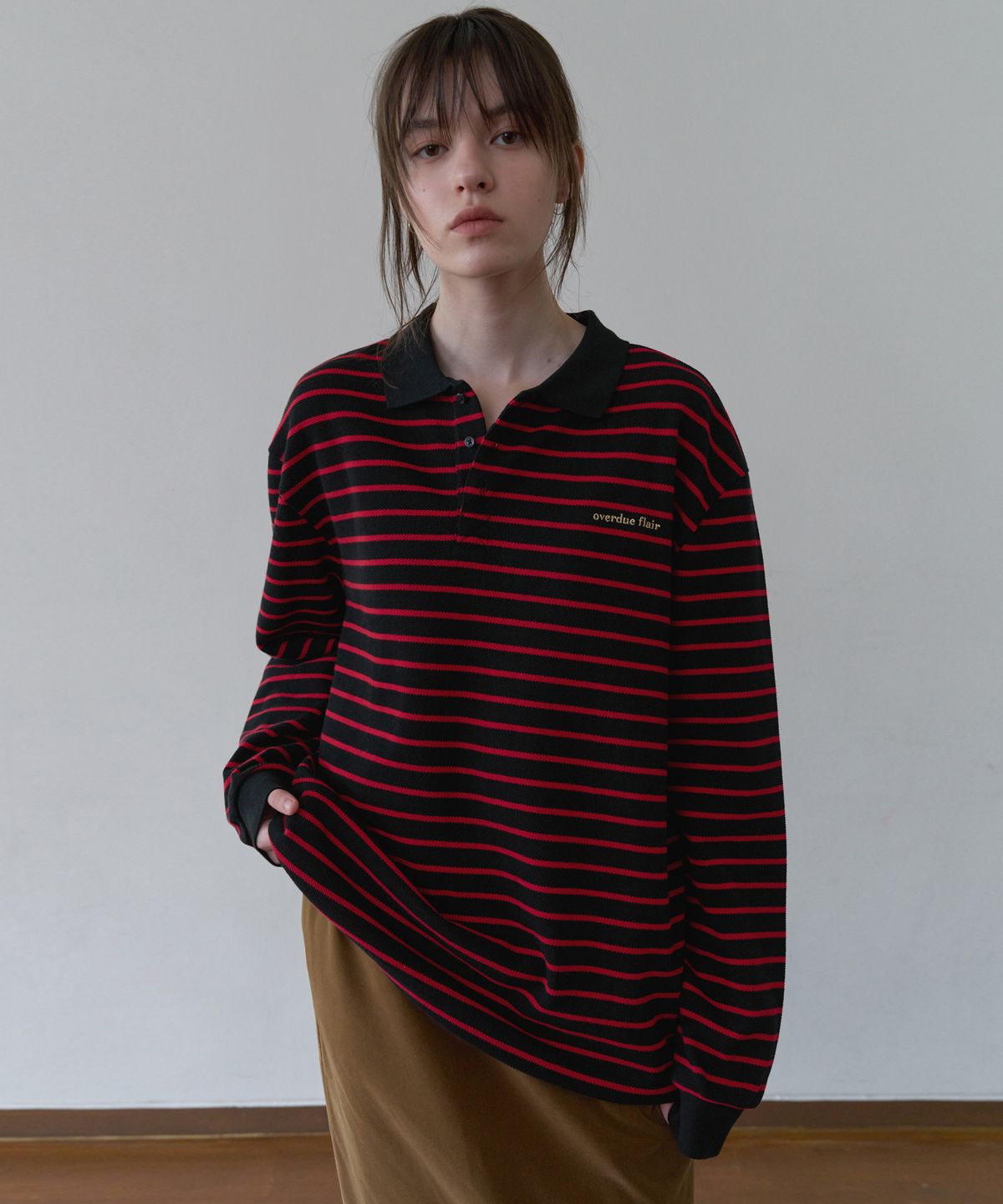 오버듀플레어(OVERDUEFLAIR) VINTAGE PIQUE T-SHIRT_RED BLACK