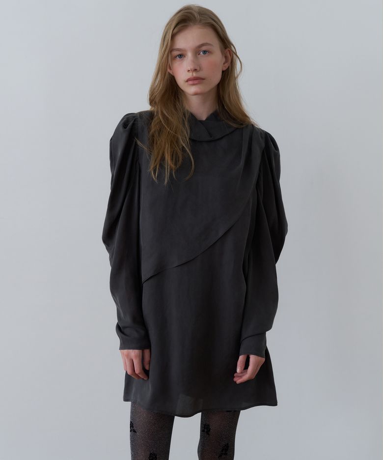 CUPRA DRAPED MINI DRESS_CHARCOAL