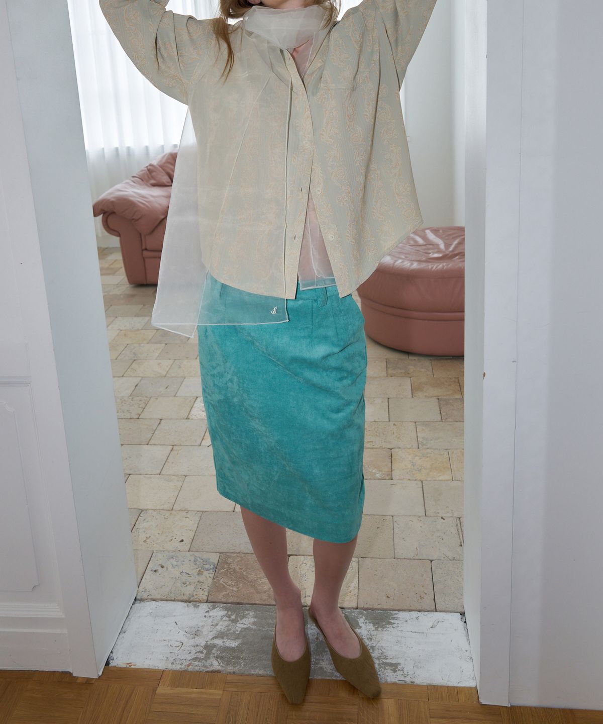 오버듀플레어(OVERDUEFLAIR) RETRO-MOOD MID SKIRT_AQUA MINT