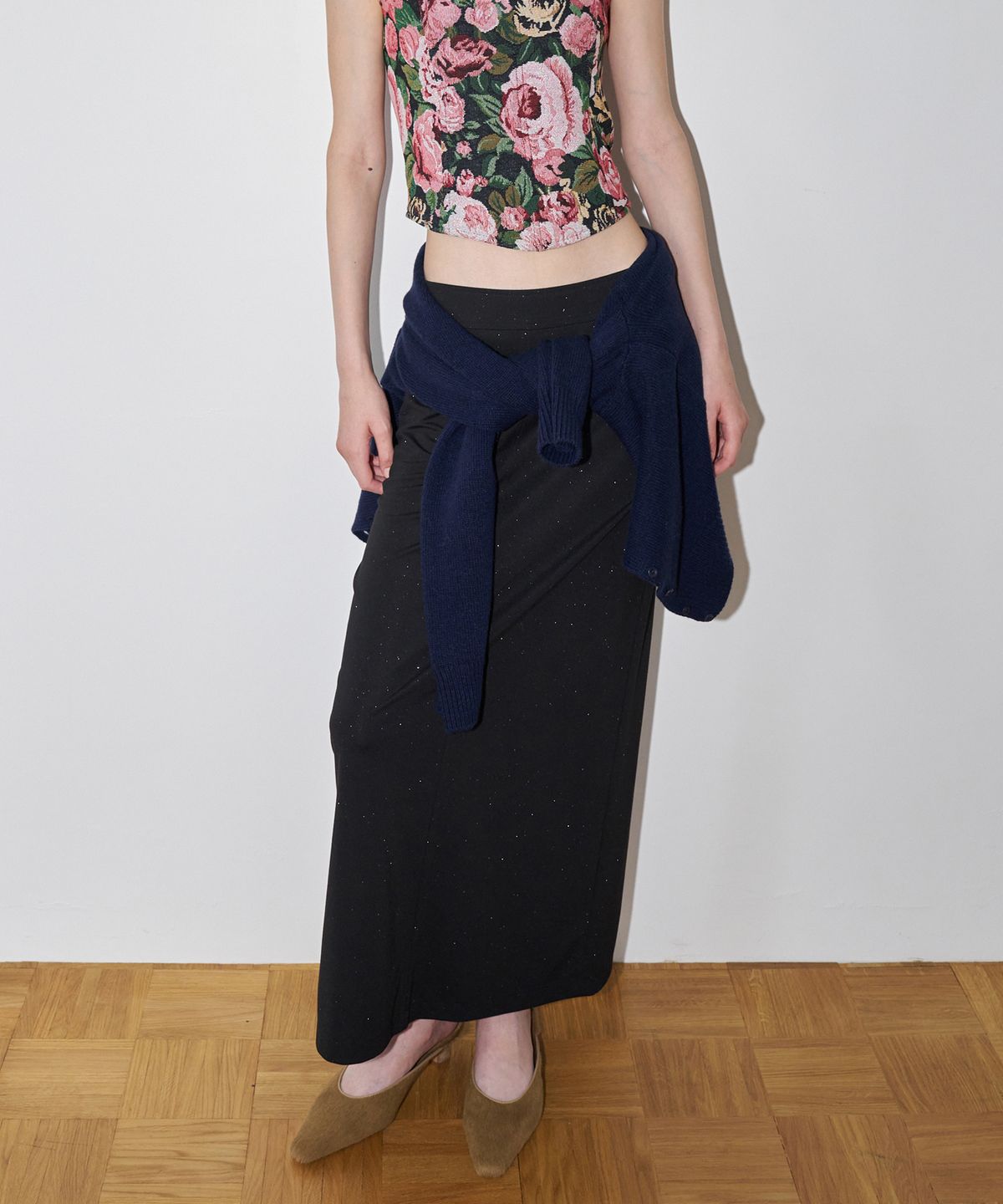오버듀플레어(OVERDUEFLAIR) TENSION STRETCH MAXI SKIRT_PEARL BLACK