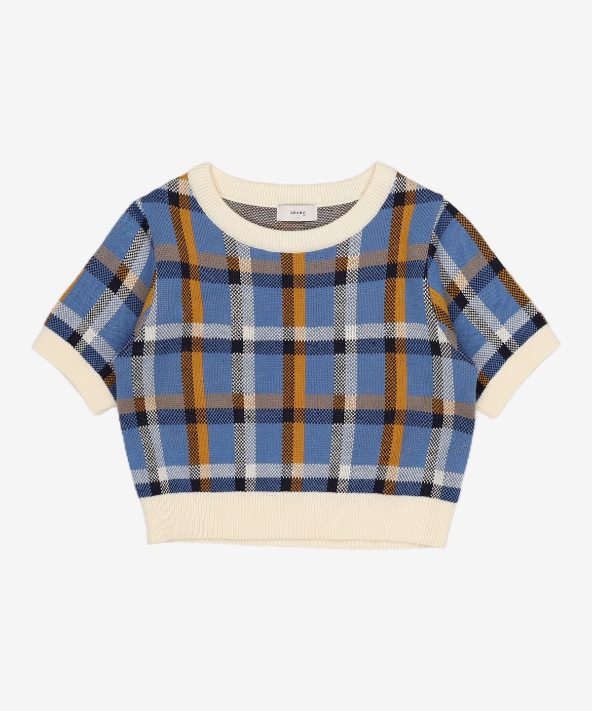 어몽(AMONG) A CHECK JACQUARD KNIT SET_BLUE S