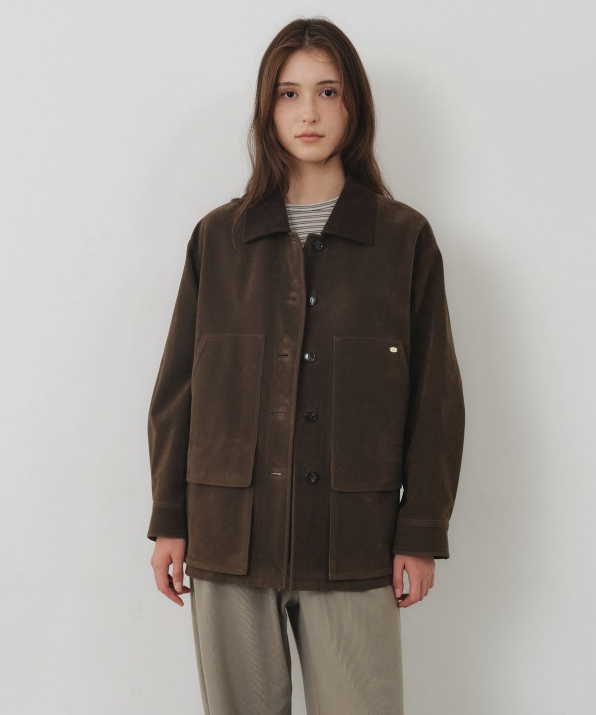 올리브 데 올리브(OLIVE DES OLIVE) 코듀로이 카라 배색 스웨이드 자켓 OE6XJ8770