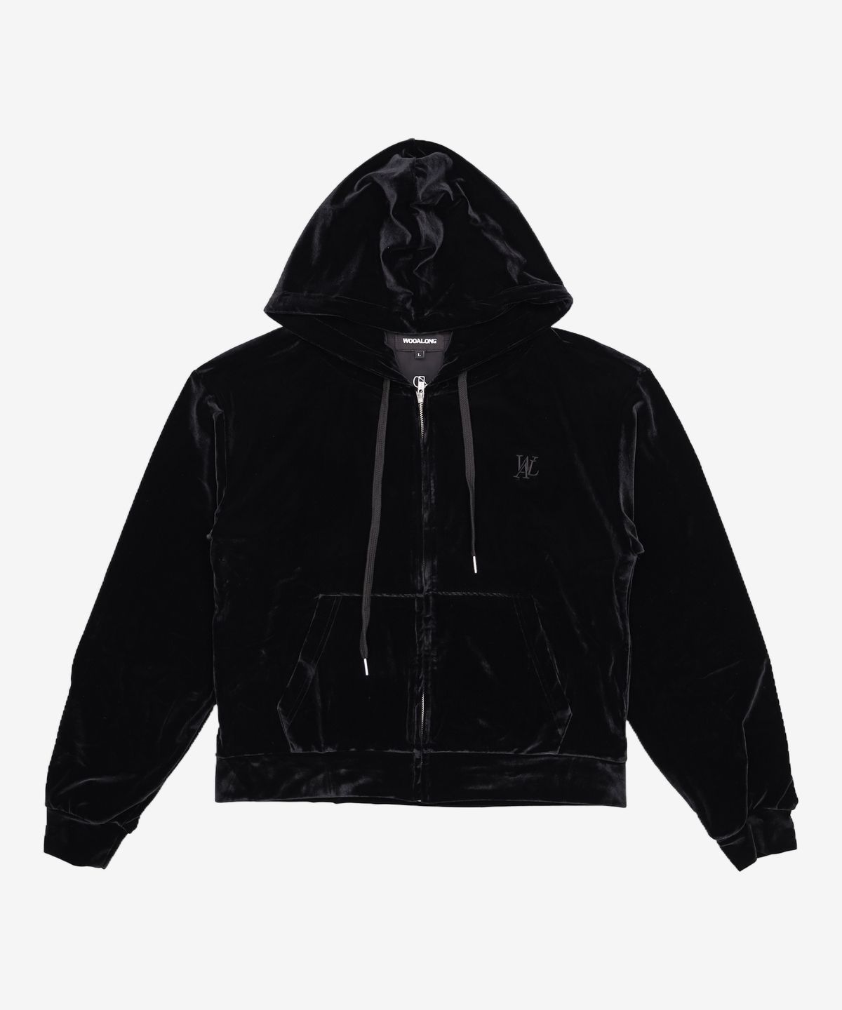 우알롱(WOOALONG) Signature velour slim hood zip-up - BLACK L