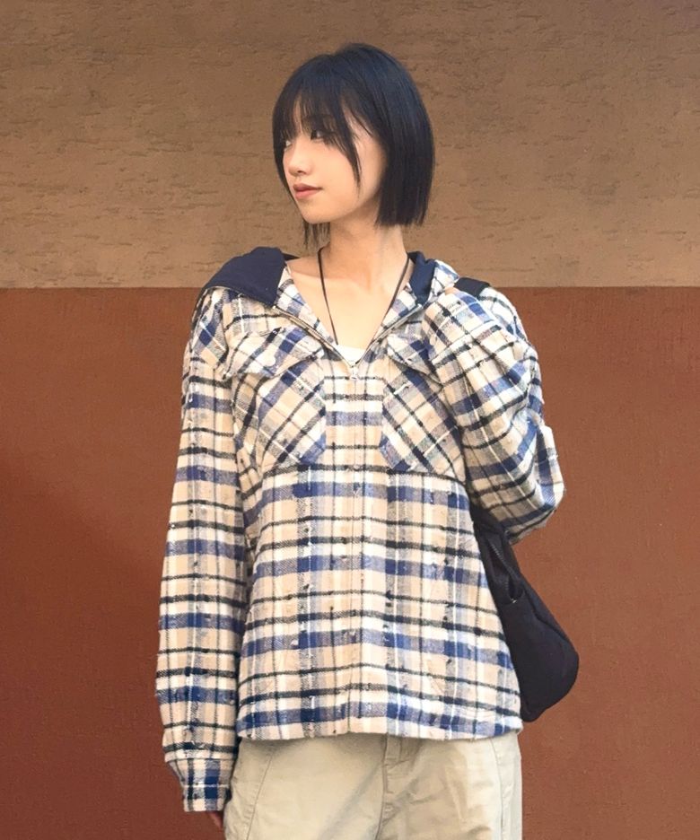 2PK CHECK HOODED JACKET (BLUE)